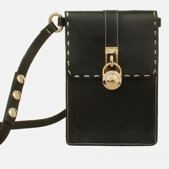 MICHAEL Michael Kors Hamilton black leather snap belt bag gold hardware NWT, S - Picture 2 of 12